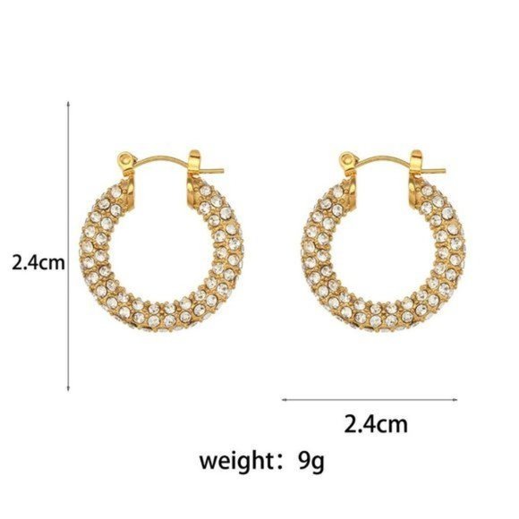 Medium Zircon Chunky Hoop 18K Gold‎ Plated Stainless Steel Earrings - Picture 10 of 12